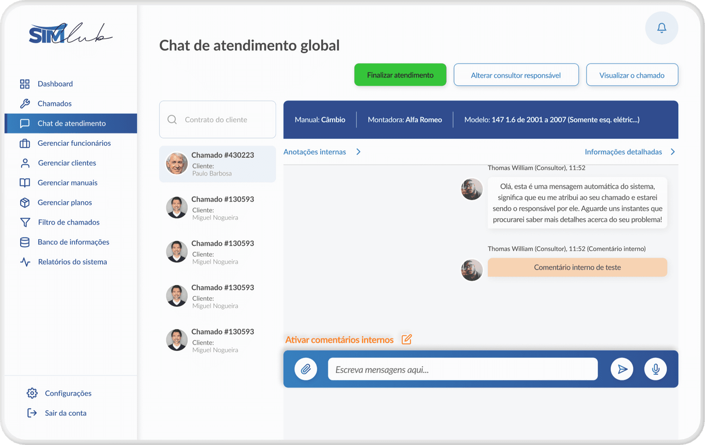 Print da plataforma SimClub
